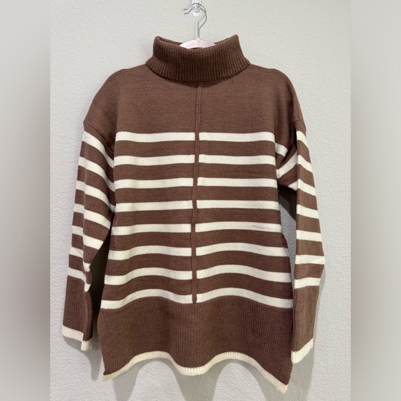 LINE and DOT TURTLENECK PULLOVER SWEATER KNIT STRIPE LONG SLEEVES WARM COZY FALL - Picture 2 of 7